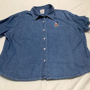 Disney Store Denim Button Up Shirt Womens XXL Mickey Mouse Embroidered